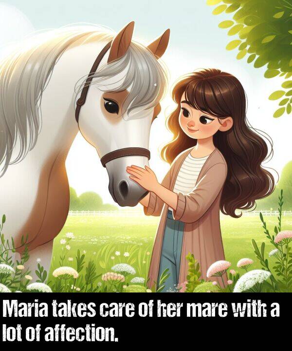 lot: Maria takes care of her mare with a lot of affection.
