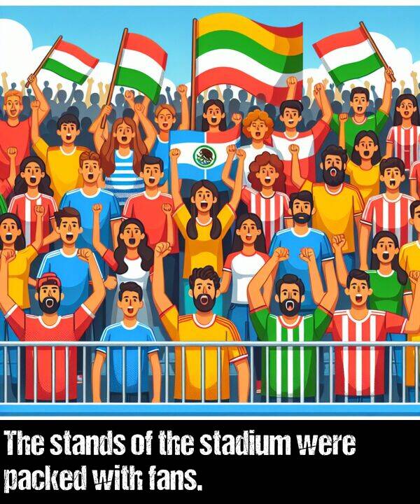 were: The stands of the stadium were packed with fans.