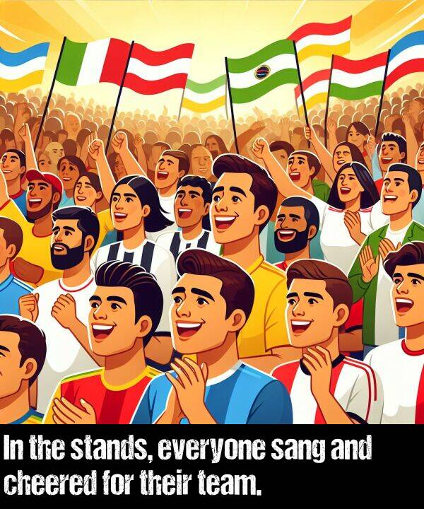 their: In the stands, everyone sang and cheered for their team.