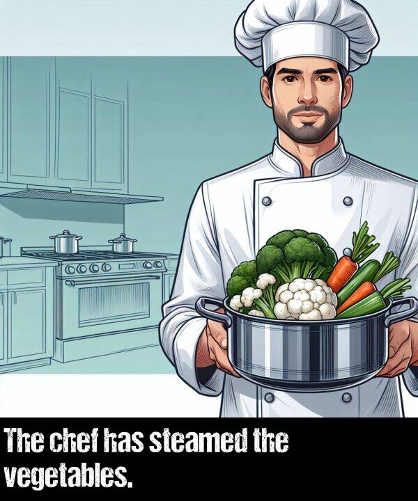 the: The chef has steamed the vegetables.