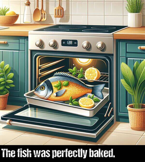 baked: The fish was perfectly baked.