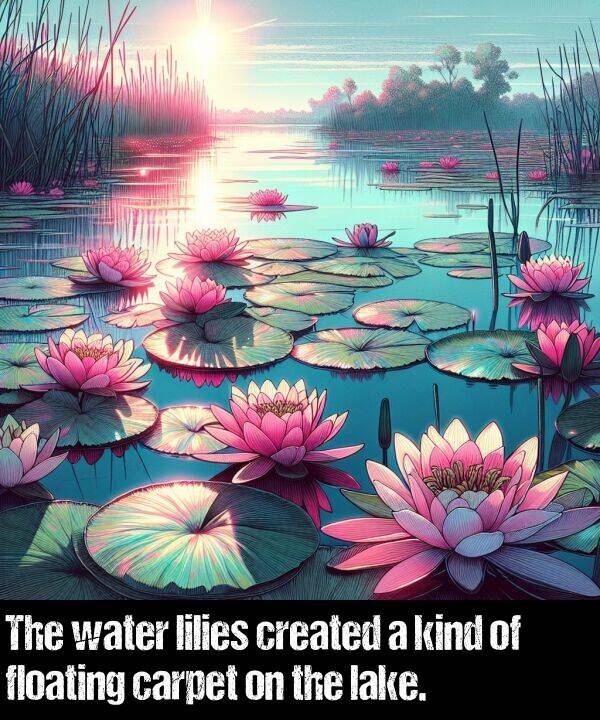 kind: The water lilies created a kind of floating carpet on the lake.