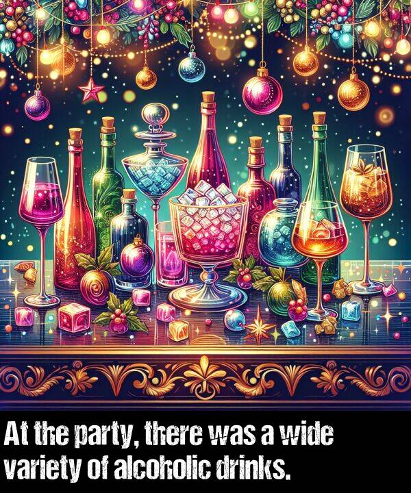 party: At the party, there was a wide variety of alcoholic drinks.