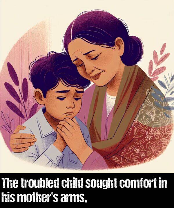 comfort: The troubled child sought comfort in his mother's arms.