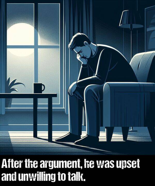 talk: After the argument, he was upset and unwilling to talk.