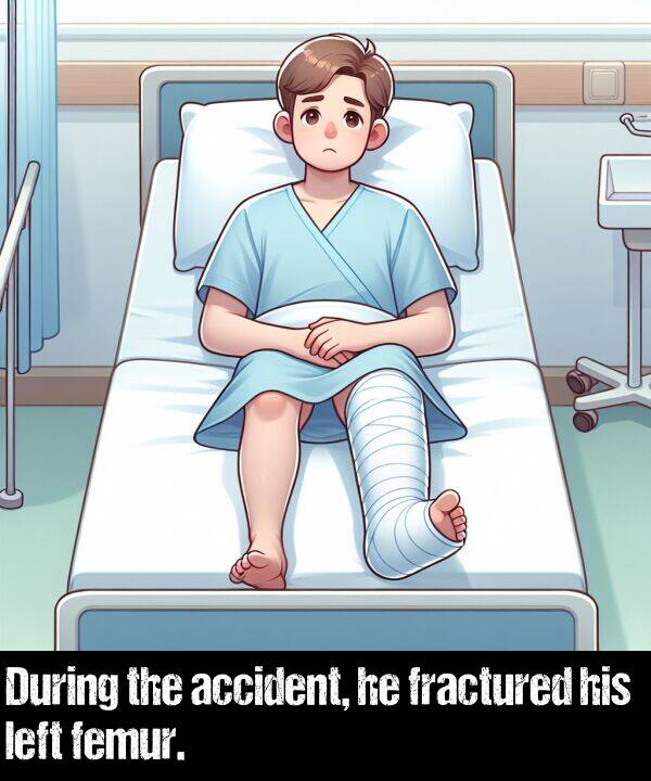 left: During the accident, he fractured his left femur.