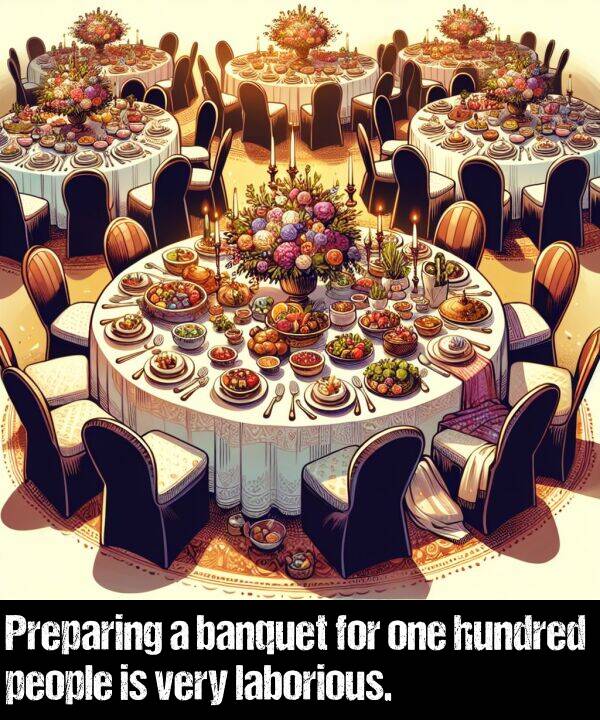 laborious: Preparing a banquet for one hundred people is very laborious.