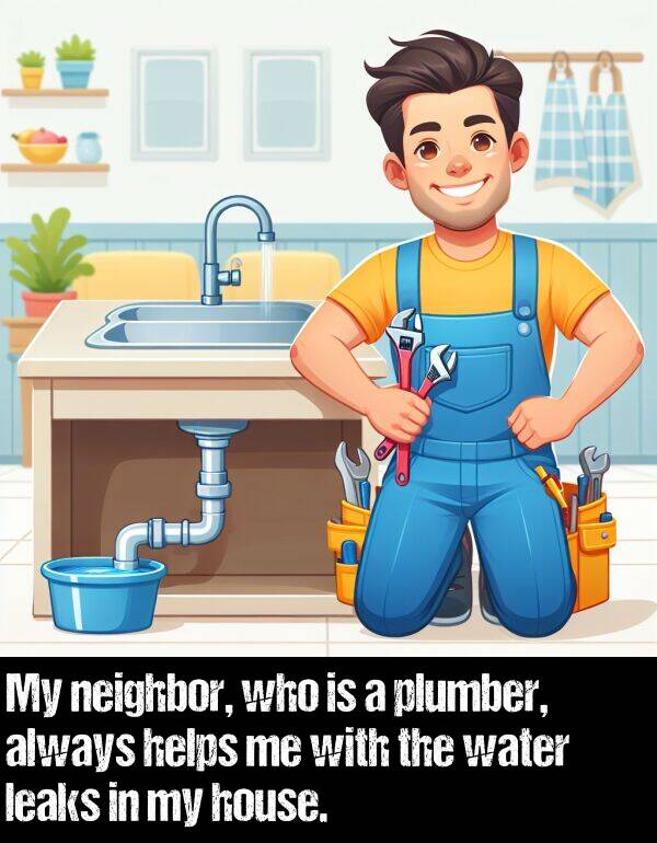 leaks: My neighbor, who is a plumber, always helps me with the water leaks in my house.