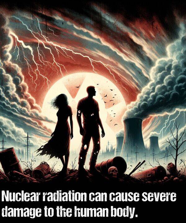 body: Nuclear radiation can cause severe damage to the human body.