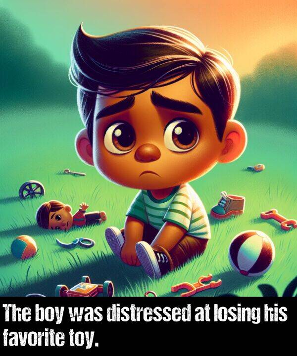 boy: The boy was distressed at losing his favorite toy.