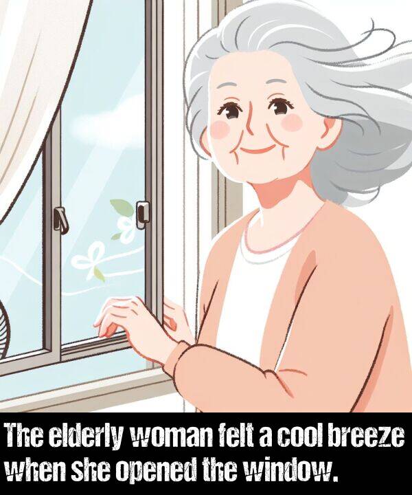 breeze: The elderly woman felt a cool breeze when she opened the window.