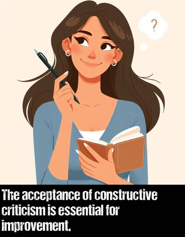 acceptance: The acceptance of constructive criticism is essential for improvement.