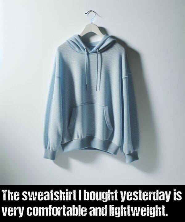 lightweight: The sweatshirt I bought yesterday is very comfortable and lightweight.