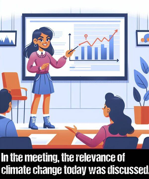 meeting: In the meeting, the relevance of climate change today was discussed.
