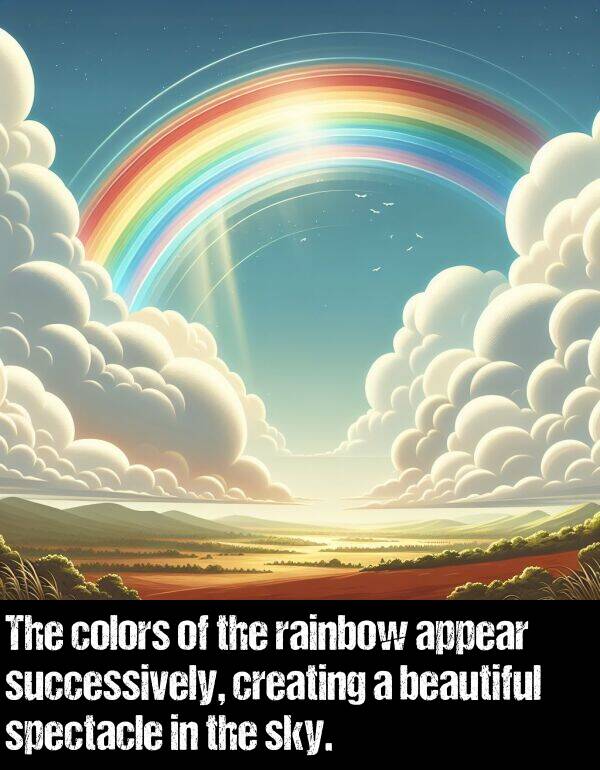 colors: The colors of the rainbow appear successively, creating a beautiful spectacle in the sky.