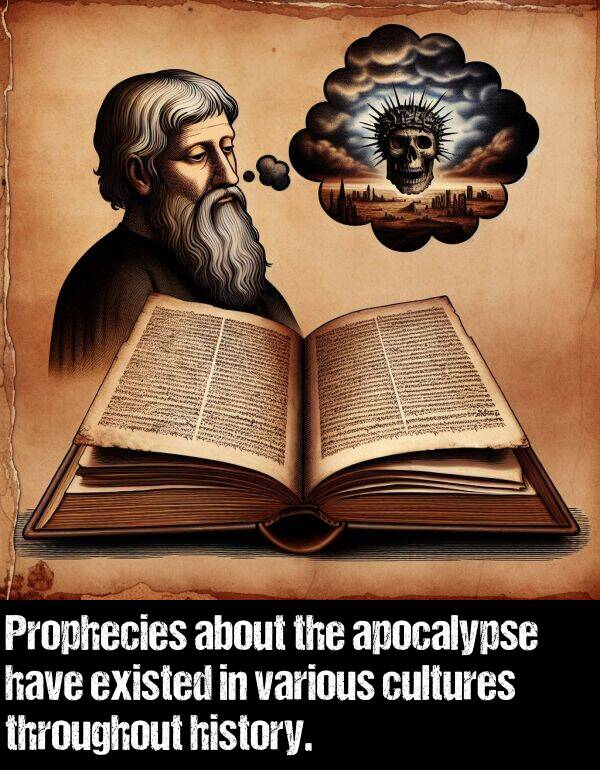 apocalypse: Prophecies about the apocalypse have existed in various cultures throughout history.