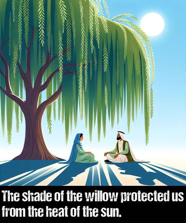 heat: The shade of the willow protected us from the heat of the sun.