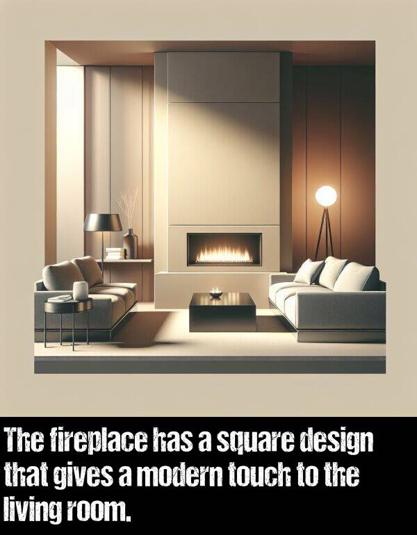 living: The fireplace has a square design that gives a modern touch to the living room.