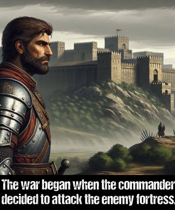 began: The war began when the commander decided to attack the enemy fortress.