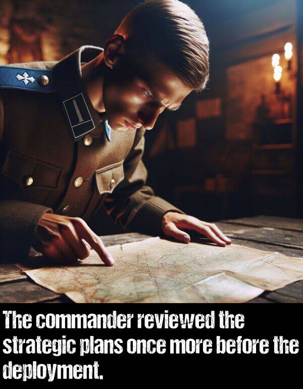 before: The commander reviewed the strategic plans once more before the deployment.