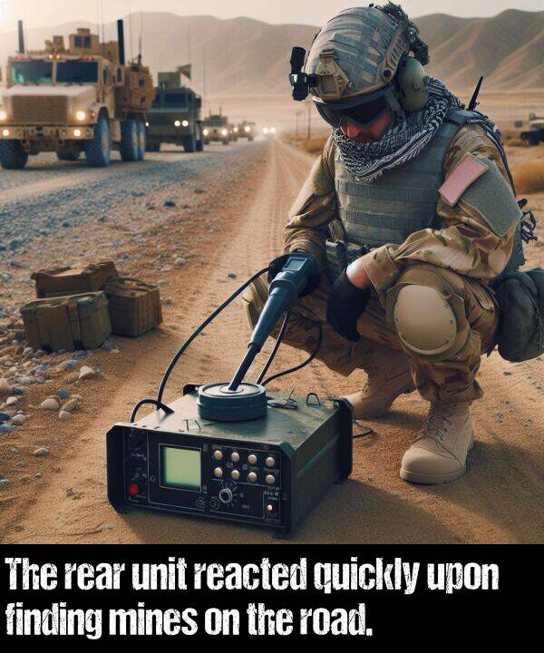 reacted: The rear unit reacted quickly upon finding mines on the road.