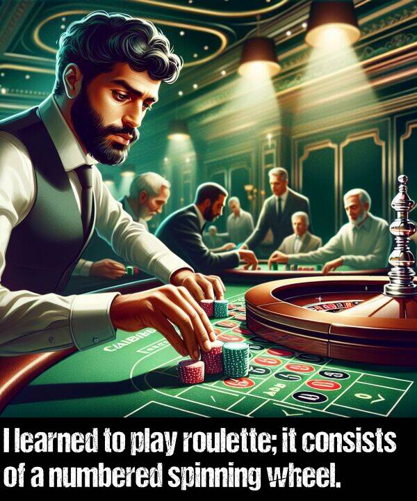 learned: I learned to play roulette; it consists of a numbered spinning wheel.