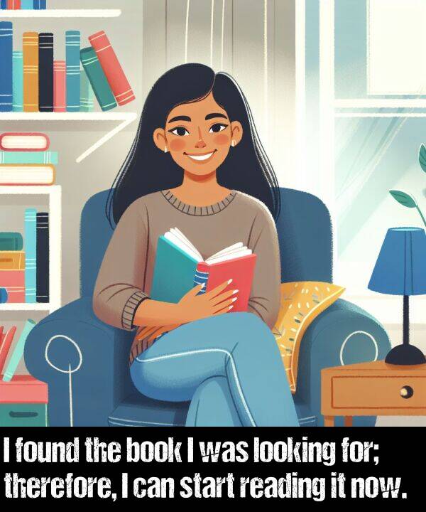 looking: I found the book I was looking for; therefore, I can start reading it now.