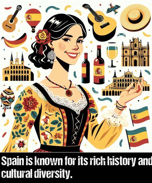 known: Spain is known for its rich history and cultural diversity.