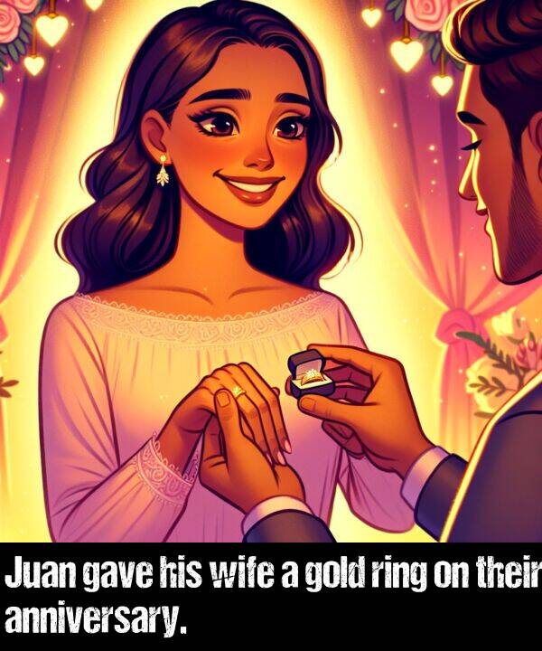 their: Juan gave his wife a gold ring on their anniversary.