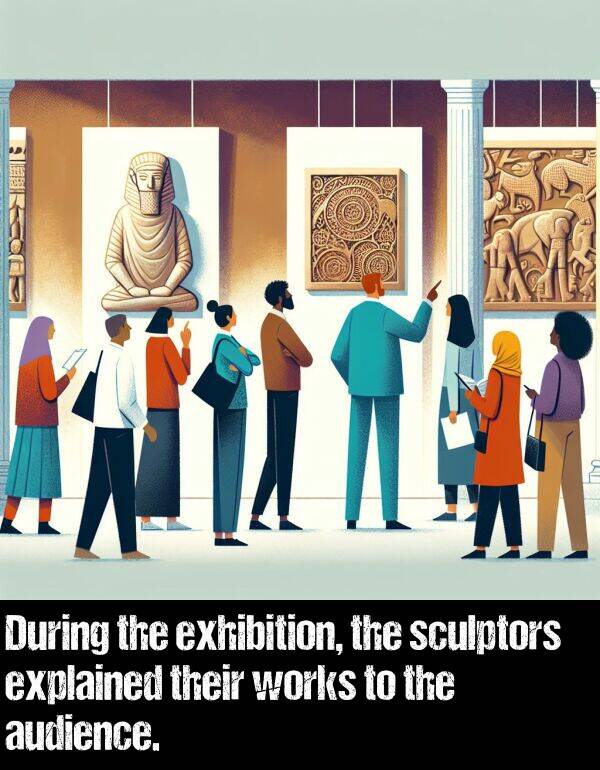 works: During the exhibition, the sculptors explained their works to the audience.