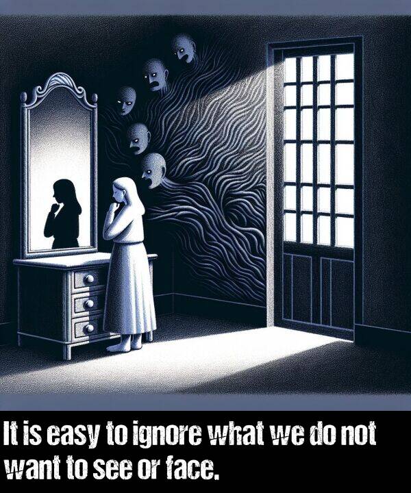 easy: It is easy to ignore what we do not want to see or face.