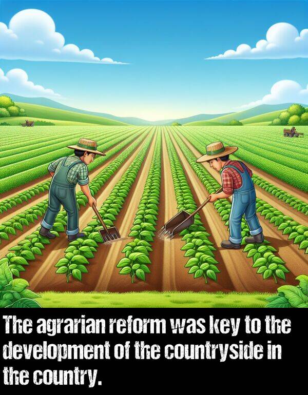 country: The agrarian reform was key to the development of the countryside in the country.