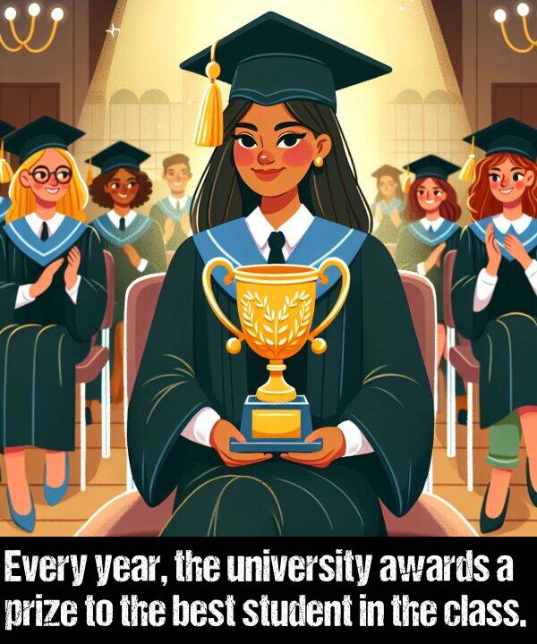 best: Every year, the university awards a prize to the best student in the class.