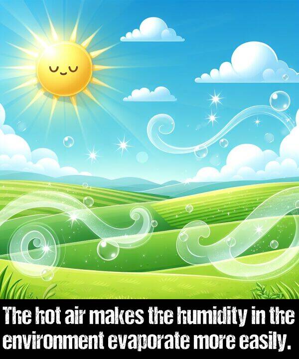 makes: The hot air makes the humidity in the environment evaporate more easily.