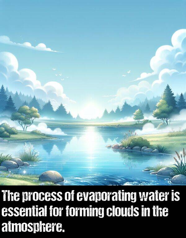process: The process of evaporating water is essential for forming clouds in the atmosphere.