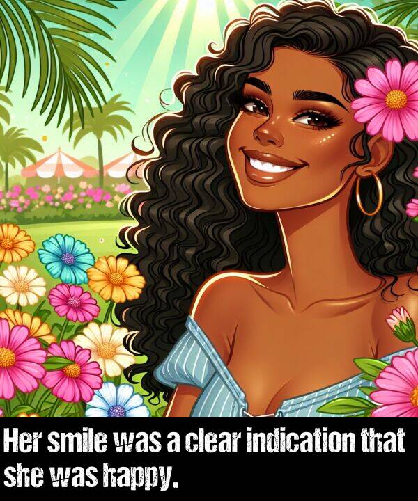 indication: Her smile was a clear indication that she was happy.