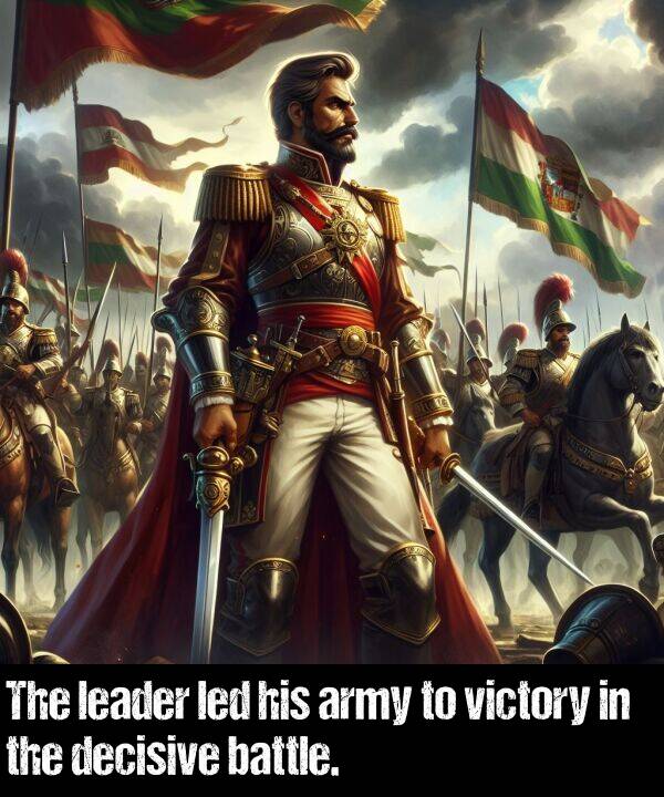 leader: The leader led his army to victory in the decisive battle.