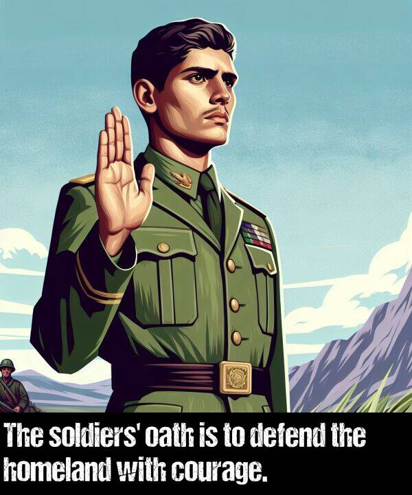 defend: The soldiers' oath is to defend the homeland with courage.