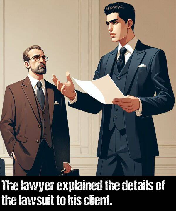 lawsuit: The lawyer explained the details of the lawsuit to his client.