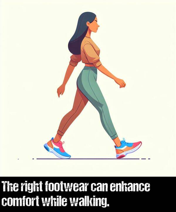 while: The right footwear can enhance comfort while walking.