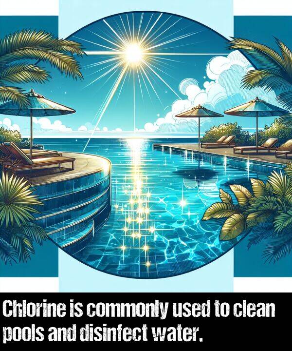 used: Chlorine is commonly used to clean pools and disinfect water.