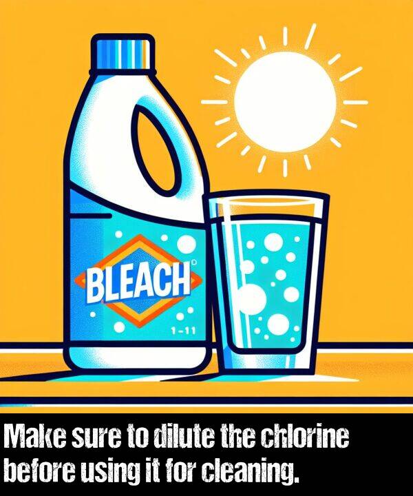 before: Make sure to dilute the chlorine before using it for cleaning.