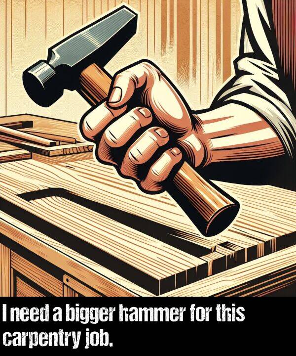 bigger: I need a bigger hammer for this carpentry job.