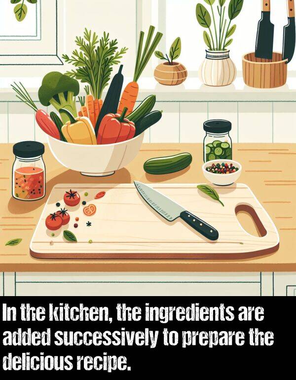 added: In the kitchen, the ingredients are added successively to prepare the delicious recipe.