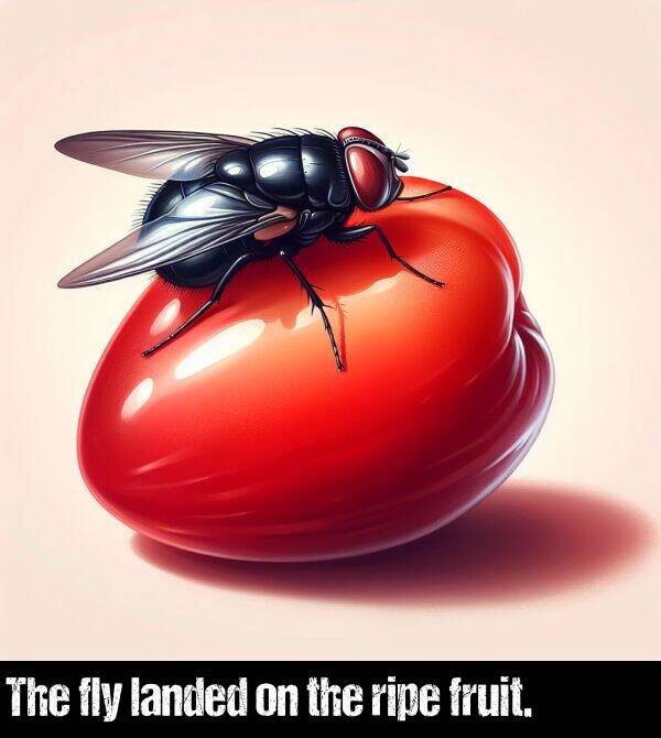 landed: The fly landed on the ripe fruit.