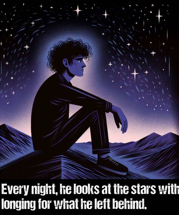 left: Every night, he looks at the stars with longing for what he left behind.