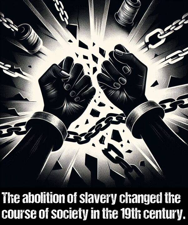abolition: The abolition of slavery changed the course of society in the 19th century.