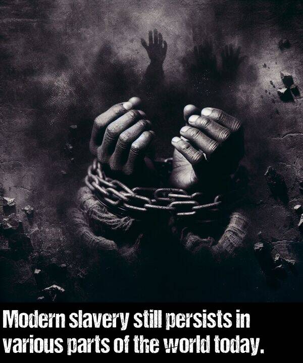 parts: Modern slavery still persists in various parts of the world today.