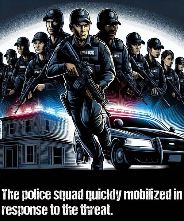 squad: The police squad quickly mobilized in response to the threat.