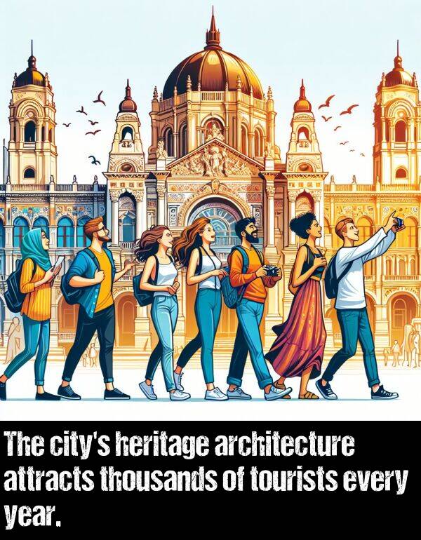 every: The city's heritage architecture attracts thousands of tourists every year.